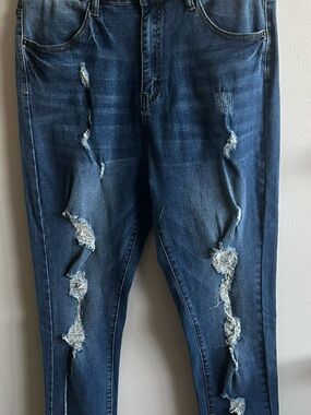 High-Rise Distressed Dark Blue Women's Jeans